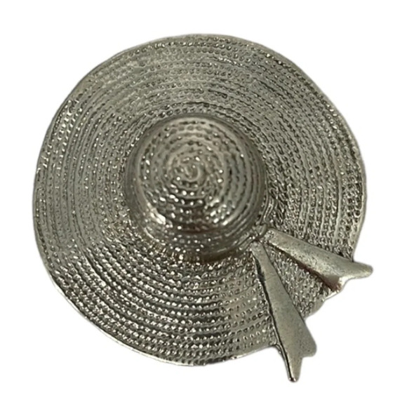 VINTAGE 80’s Michele Lynn Sun Bonnet Brooch Pin Straw Hat Ribbon - Picture 1 of 6